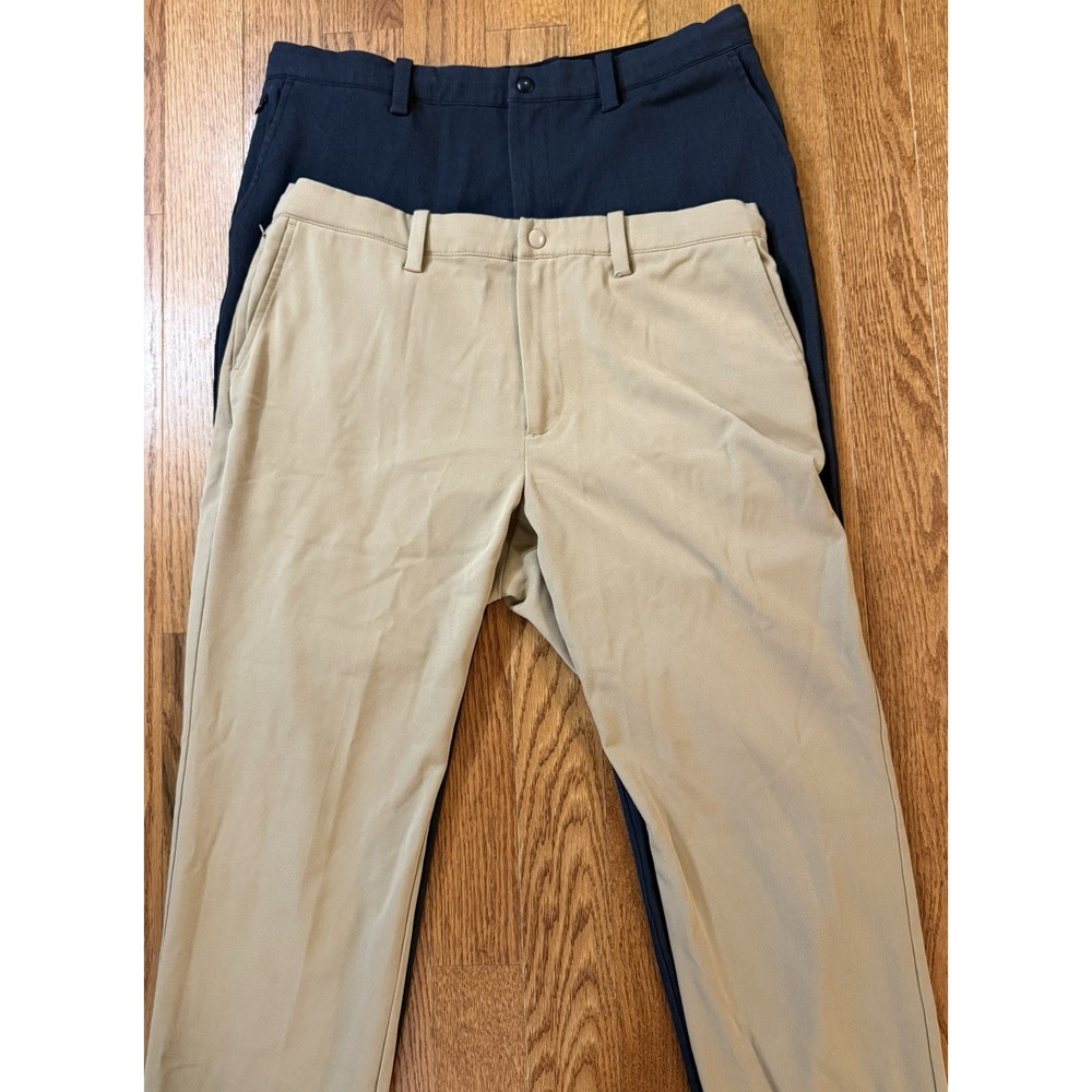 2 Quince Pants Men 34x32 Khaki & Grey Ultra-Stretch 24/7 Smart Chino  Drawstring
